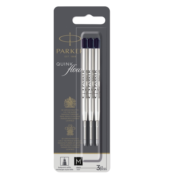 Blister 3 refill sfera Quinkflow medio nero Parker