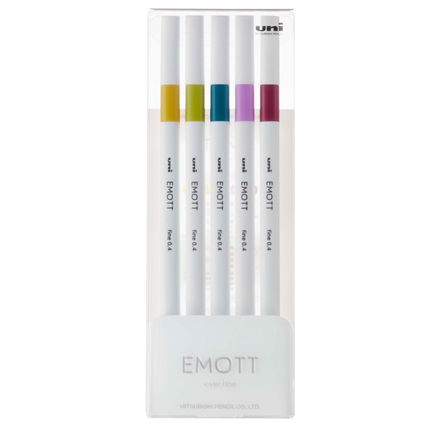 Astuccio 5 fineliner EMOTT tratto 0.4mm colori ass. Retro' Uni Mitsubishi
