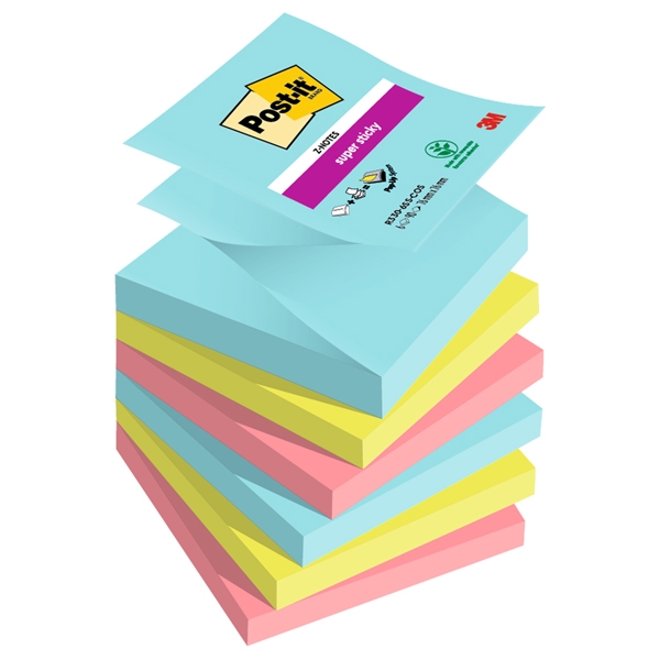 Cf. 6pz blocco 90foglietti Post-it(R) Super Sticky Z-Notes 76x76mm R330-6SS-COS
