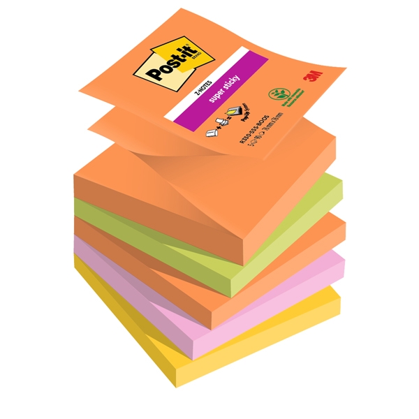 Cf. 5pz blocco 90foglietti Post-it(R) Super Sticky Z-Notes 76x76mm R330-5SS-BOOS