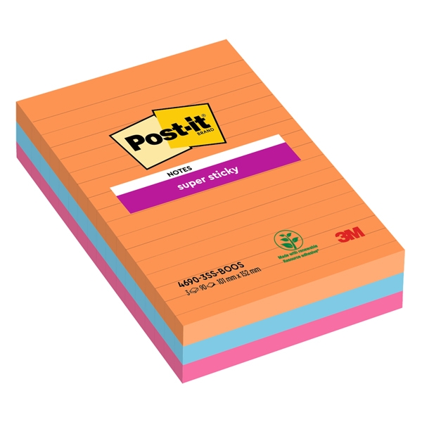 Cf. 3pz blocco 90fg. Post-it(R) Super Sticky RIGHE 101x152mm 4690-3SS-BOOS Boost