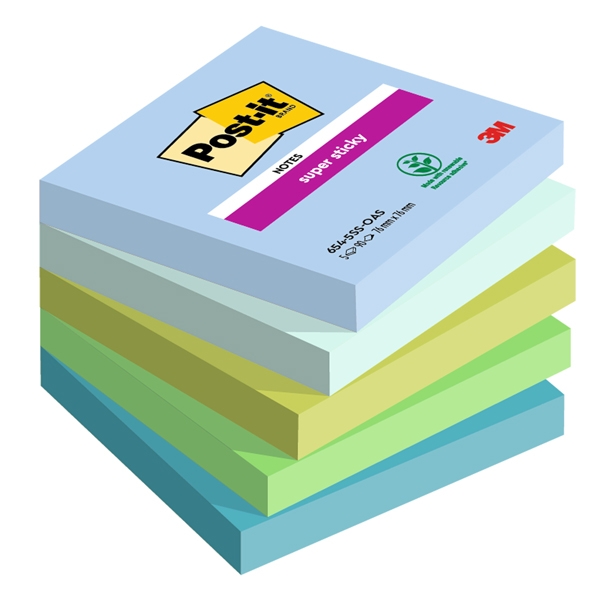 Cf. 5pz blocco 90fg. Post-it(R) Super Sticky 76x76mm 654-5SS-OAS Oasis