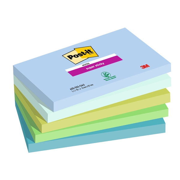 Cf. 5pz blocco 90fg. Post-it(R) Super Sticky 76x127mm 655-5SS- OAS Oasis