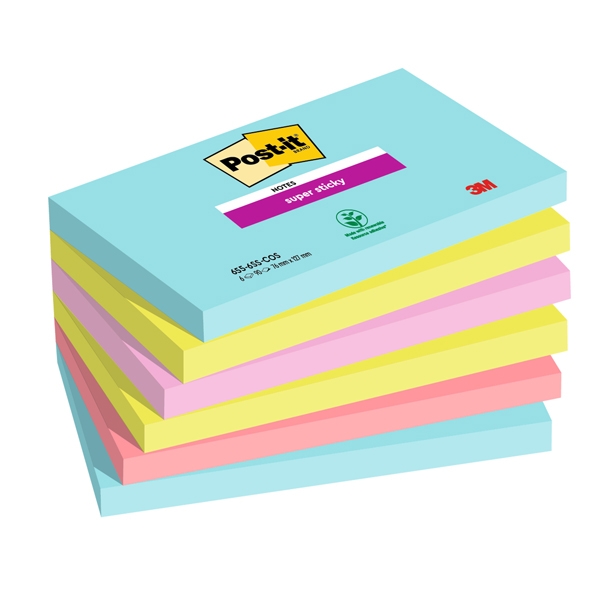 Cf. 6pz blocco 90foglietti Post-it(R) Super Sticky 76x127mm 655-6SS-COS Cosmic
