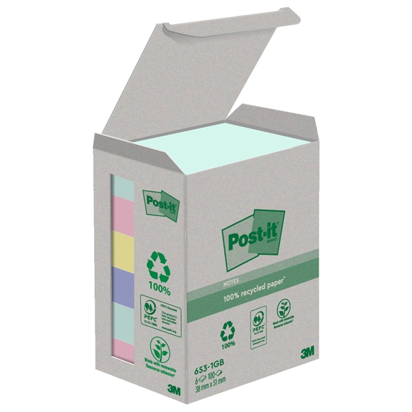 Cf. 6pz blocco 100fg. Post-it(R) Notes Green 38x51mm 653-1GB NATURAL