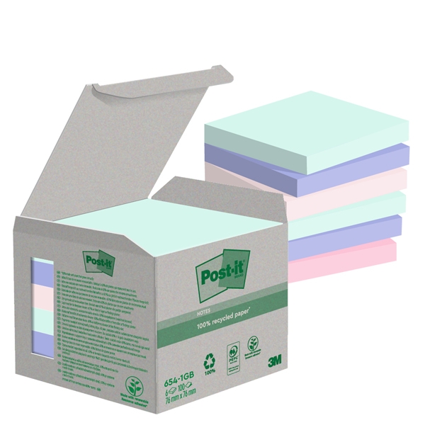 Cf. 6pz blocco 100fg. Post-it(R) Notes Green 76x76mm 654-1GB NATURAL