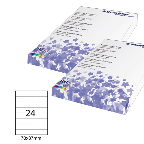 Etichetta adesiva bianca 100fg A4 70x37mm (24et/fg) STARLINE