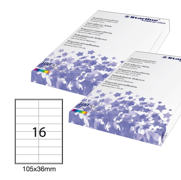 Etichetta adesiva bianca 100fg A4 105x36mm (16et/fg) STARLINE