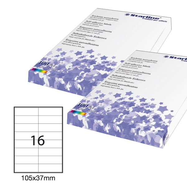 Etichetta adesiva bianca 100fg A4 105x37mm (16et/fg) STARLINE