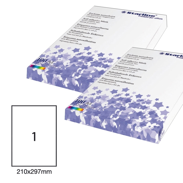 Etichette Laser A4 mm 21x29.7 Cf.100 fg. = 100 etichette (1et/fg) STARLINE