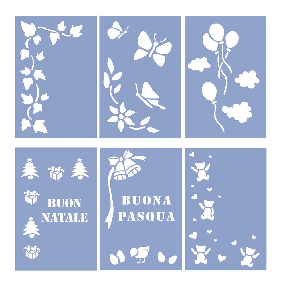 STENCIL CM.10X15 - BUSTA 6 PZ. - SOGGETTI ASS.