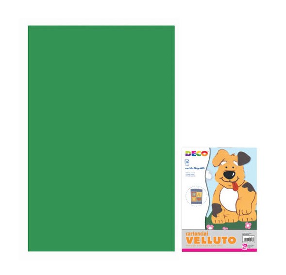 CARTONCINO VELLUTATI CM.50X70 GR.400 - VERDE - CONF.10 FG.