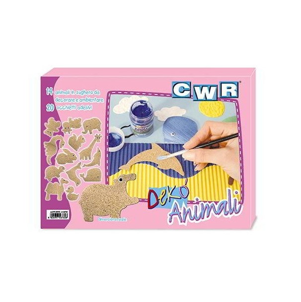 ANIMALI IN SUGHERO - SET 14  PZ. + 20 OCCHIETTI ADESIVI (min.ord.6 o multipli)