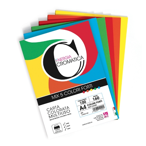 CROMATICA 160 CARTA COLORI FORTI ASSORT. GR. 160 - A4 - FG. 100 (min.ord.4 o multipli)