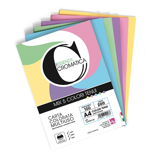 CROMATICA 200 CARTA COLORI TENUI ASSORT. GR. 200 - A4 - FG. 100 (min.ord.4 o multipli)