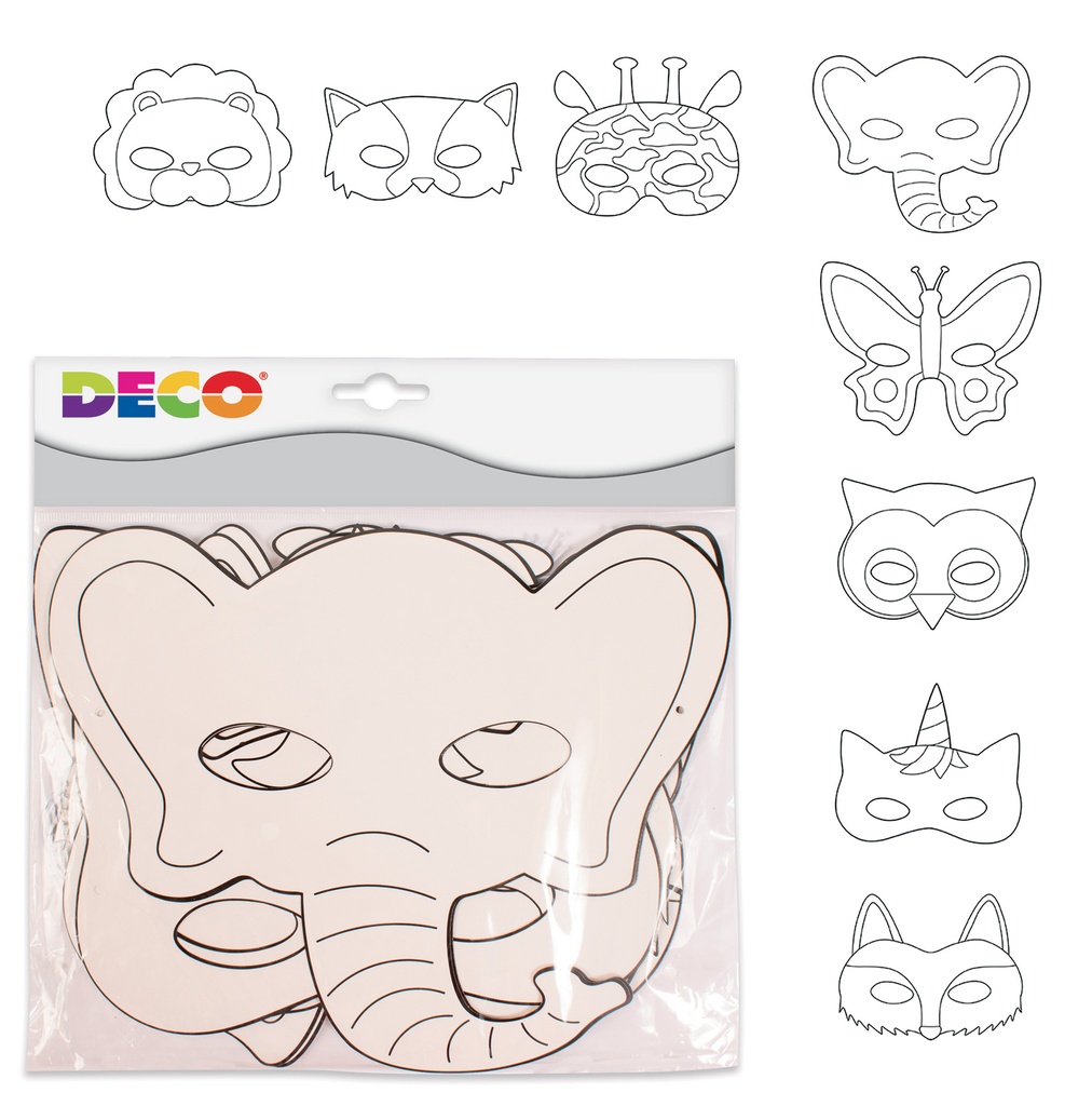 MASCHERE IN CARTONE DA DECORARE - ANIMALI - SET PZ. 16