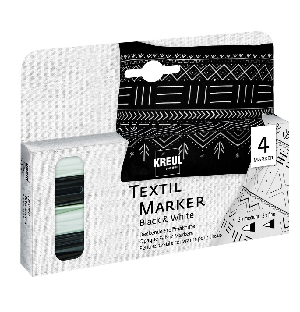 KREUL - MARKER PER TESSUTI - SET 4       OPACHI BIANCO E NERO