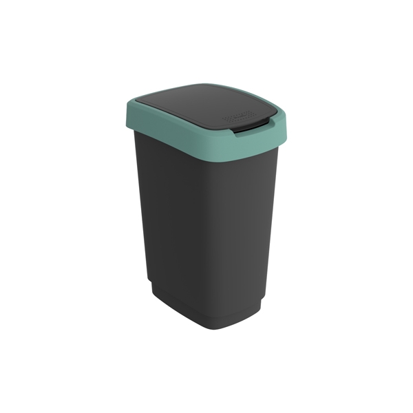 Pattumiera 25lt. in ppl nero/verde scuro con coperchio basculante Rotho