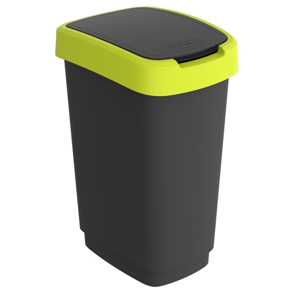 Pattumiera 50LT in PPL nero/verde lime coperchio basculante Rotho