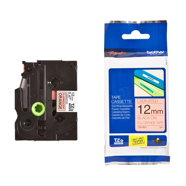 NASTRO LAM. FLUORESCENTE TZE-B31 12MMx5MT NERO/ARANCIO FLUO