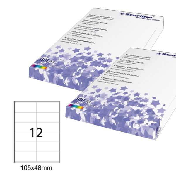 Etichetta adesiva bianca 100fg A4 105x48mm (12et/fg) STARLINE