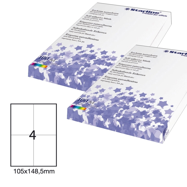 Etichetta adesiva bianca 100fg A4 105x148,5mm (4et/fg) STARLINE