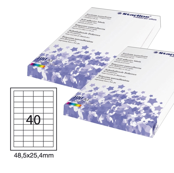 Etichetta adesiva bianca 100fg A4 48,5x25,4mm (40et/fg) STARLINE