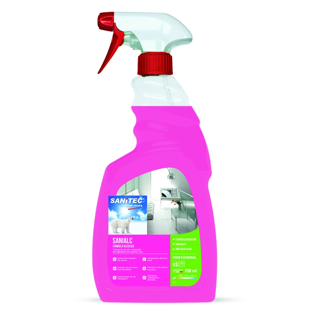 Detergente Alcolico Profumato SANIALC 750 ml. con dosatore per tutte le superfici