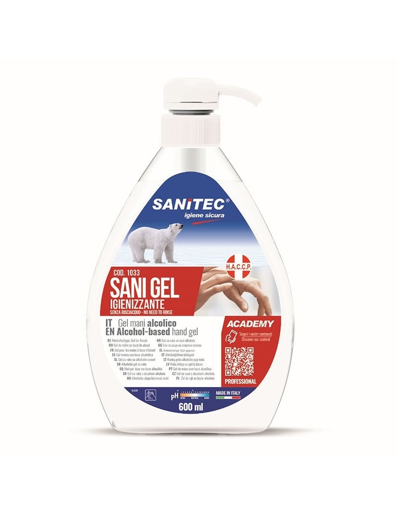Gel Igienizzante Mani SANIGEL Alcolico 77% 600ML con dosatore Igienizzante - Dermat.Testato