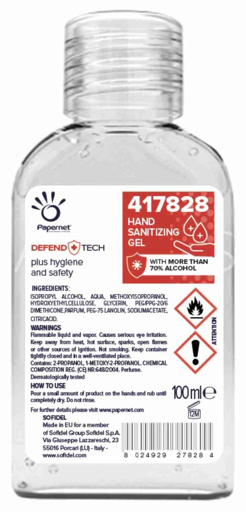 Gel Igienizzante Mani DEFEND TECH flacone 100ml. 70% Alcool a Norma Decreto - Formato Tascabile