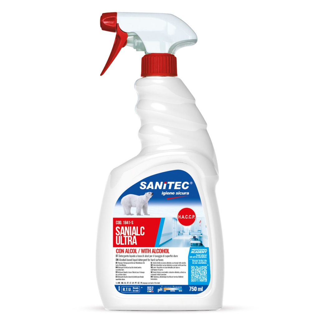 Detergente Alcolico SANIALC ULTRA 750 ml. - 1841-S  per il lavaggio di superfici dure HACCP
