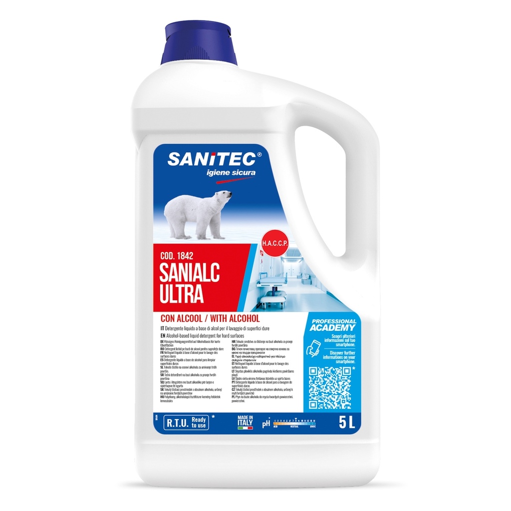 Detergente Alcolico SANIALC ULTRA tanica 5 Lt. - 1842 per il lavaggio di superfici dure HACCP