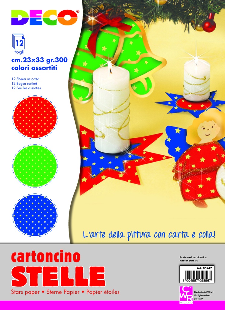 CARTONCINI STELLE PICC. CM.25x35 - CONF. 12  PZ. - ASS. (min.ord.5 o multipli)