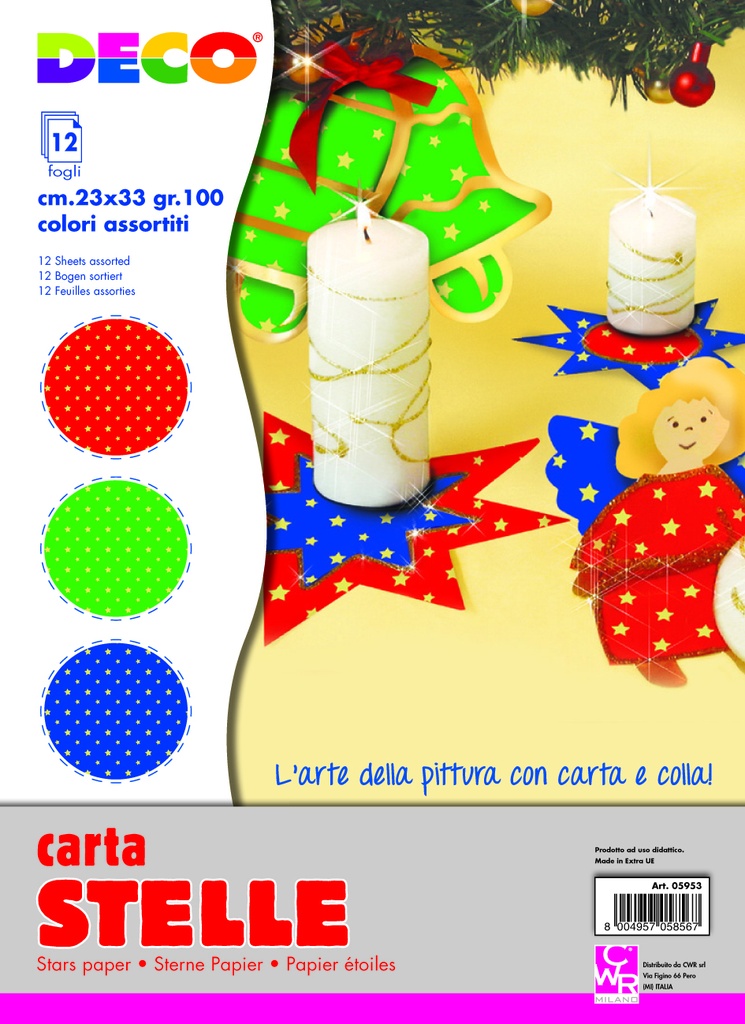 CARTA STELLE CM.23x33 - CONF. 12 FG. - COL. ASS. (min.ord.5 o multipli)