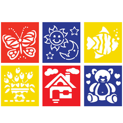 STENCIL CM.14X14 - SET 6 PZ. - SOGGETTI ASS. (min.ord.3 o multipli)