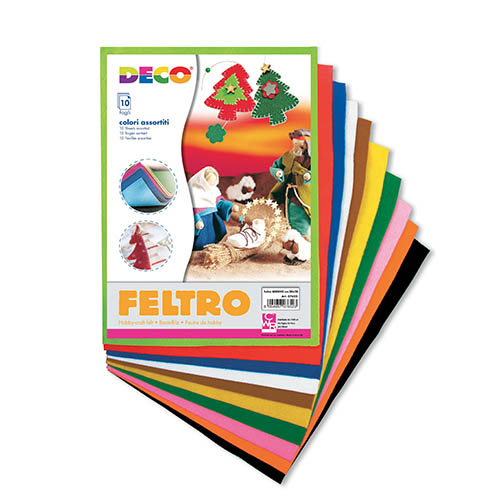 FELTRO ADESIVO ASSORTITO CM. 20X28 - CONF. 10 FG.