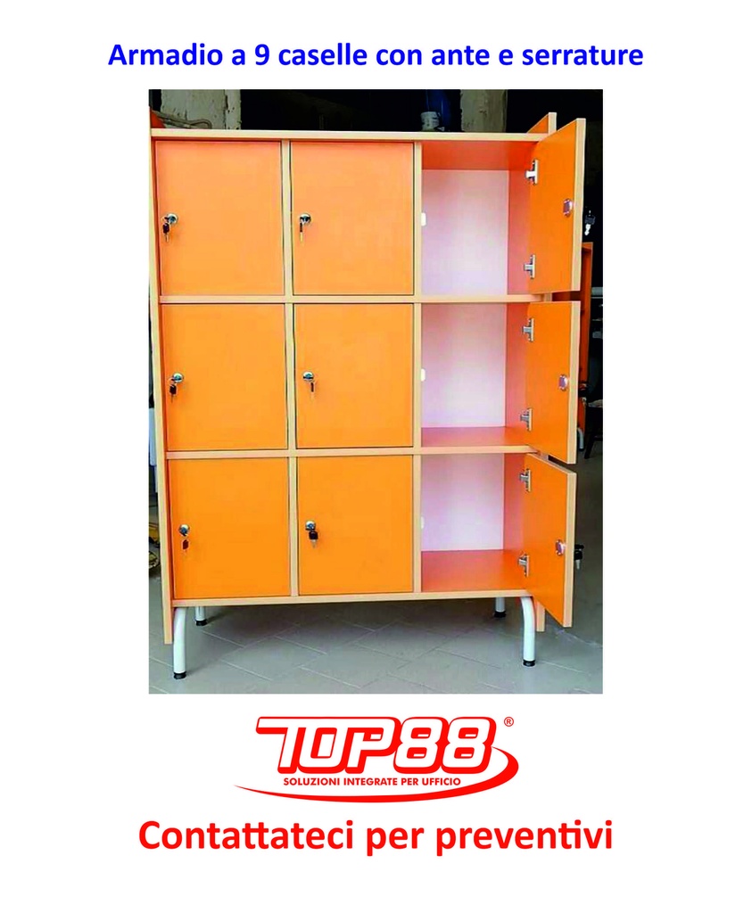 ARMADIO A 9 CASELLE CON ANTE E SERRATURA mis. 95x40x150h. - vari colori