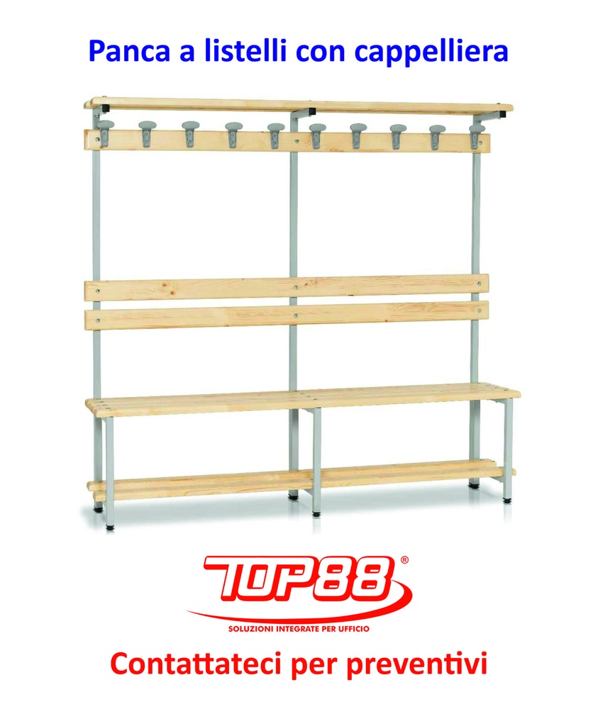 PANCA SPOGLIATOIO A LISTELLI CON CAPPELLIERA - dim.100x40x180h.