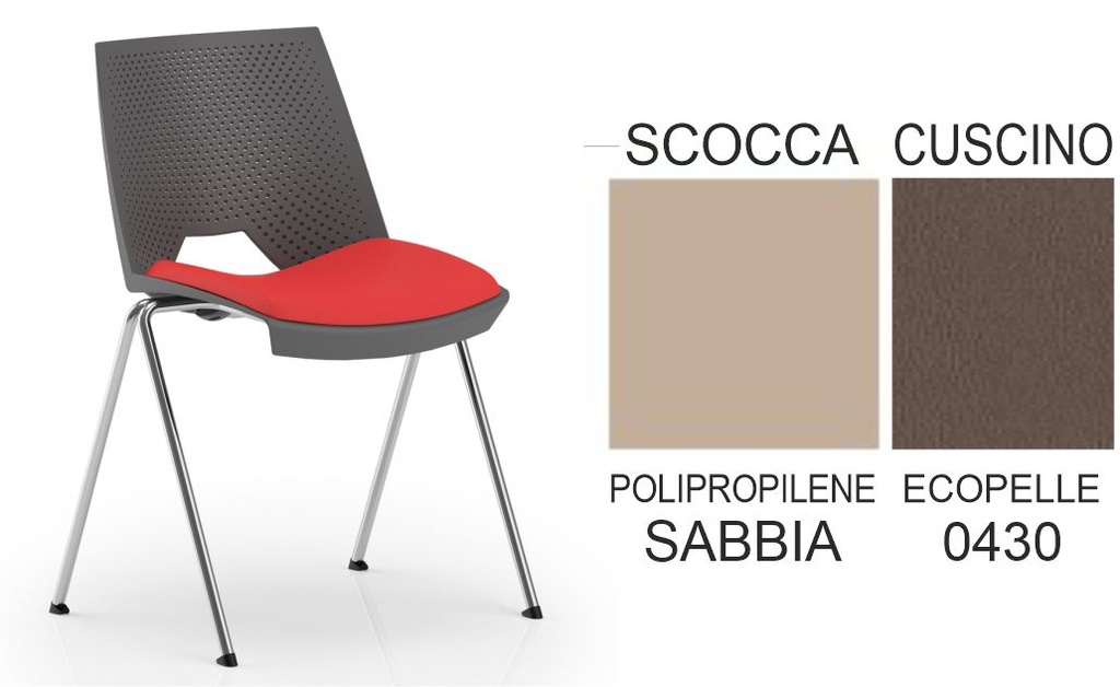 SEDIA VISITATORE STRIKE monoscocca poliprobilene SABBIA - telaio Cromo - cuscino 0430