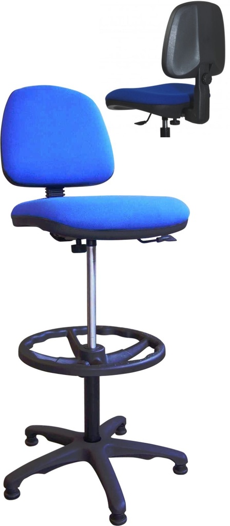 Sgabello con POGGIAPIEDI DISEGNATORE elevazione a GAS, in tessuto  colore Blu