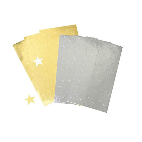 STELLE ADESIVE 22 MM. 6 FOGLI ORO/ARG (min.ord.40 o multipli)