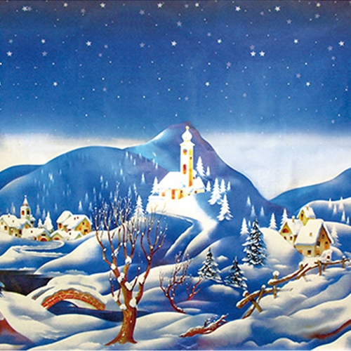 FONDALE METALLIZZATO CON PAESAGGIO INVERNALE CM.70X100 (min.ord.25 o multipli)
