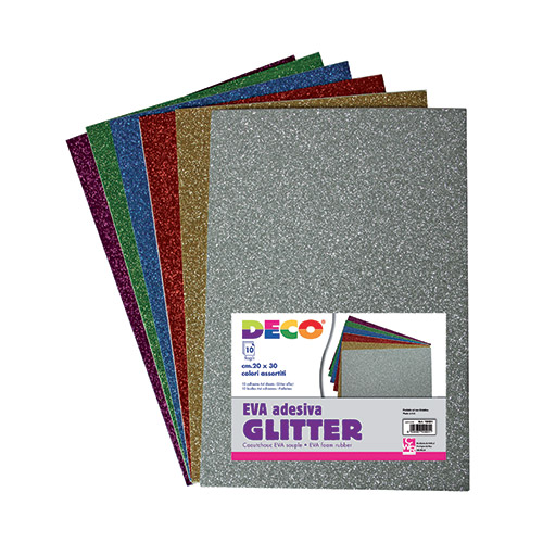 GOMMA CREPP "GLITTER" ADESIVA CM.20X30 - BUSTA 10 FG.  - COL. ASS.