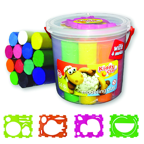 KIDDY CLAY - PLASTILINA GR.1240 - 13 COLORI + ACCESSORI - SECCHIO