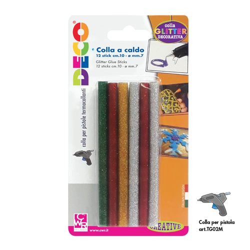 COLLA A CALDO GLITTER - DIAM. MM.7X100 - 12 STICK ASSORTITI (min.ord.6 o multipli)