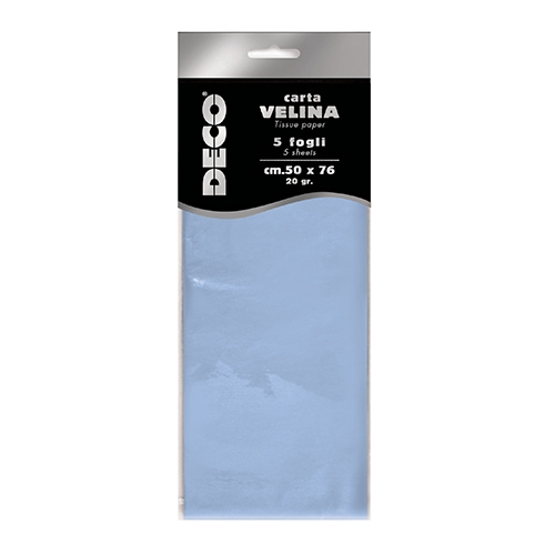 CARTA VELINA 20 GR. BUSTA 5 FG. CM.50X76 AZZURRO BABY