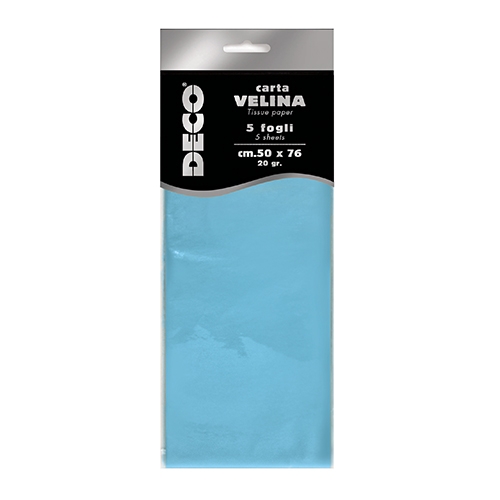 CARTA VELINA 20 GR. BUSTA 5 FG. CM.50X76 AZZURRO