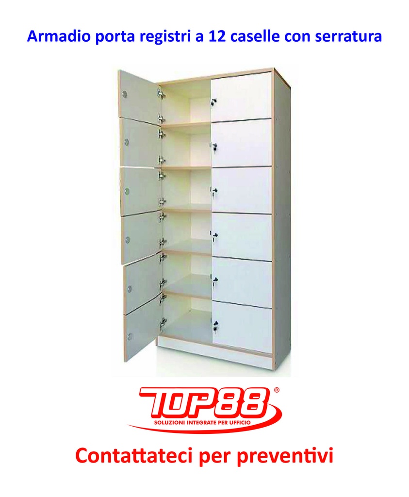 ARMADIO PORTA REGISTRI 12 CASELLE CON SERRATURA mis. 96x40x190h. - vari colori