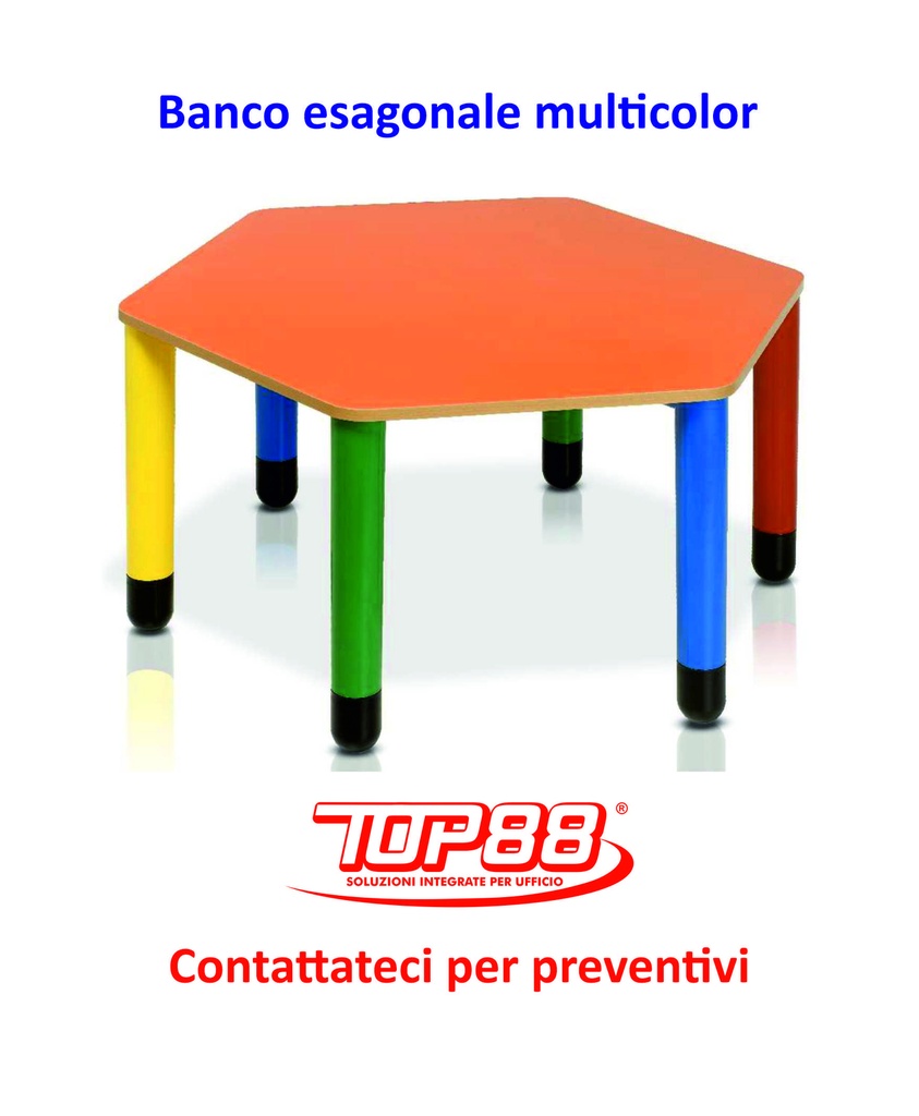 BANCO ESAGONALE MULTICOLOR INFANZIA dim. 6 lati da 50cm x 52h. - vari colori