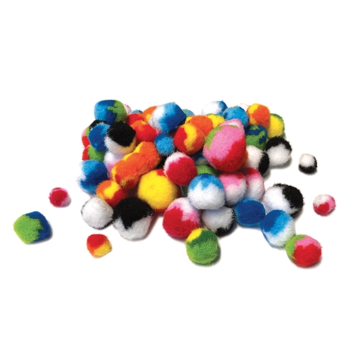 POMPONS "STRISCE" - SET PZ. 100 - DIAM. MM. 10-35 COL. ASS.